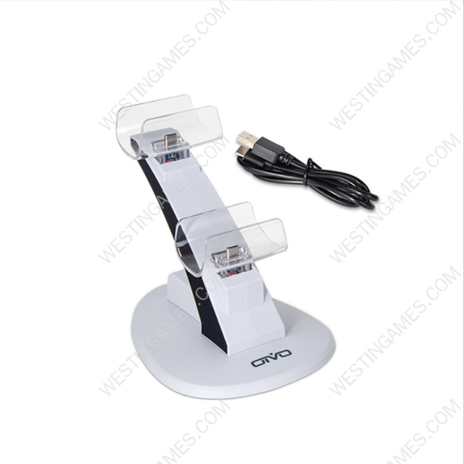 Dual Controller Power Charging Stand with Blue Light IV-P5234 For ps5 Dualsense Wireless Controller White